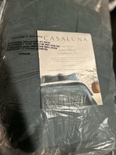 Full/Queen Heavyweight Linen Comforter  Sham Teal Blue Casaluna