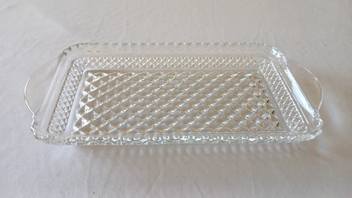 Vintage Anchor Hocking Wexford Clear Glass Relish Tray Rectangle Diamond Pattern