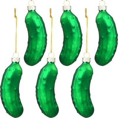 WILLBOND 6 Pieces Christmas Pickle Ornaments Sweet Blown Glass Green 