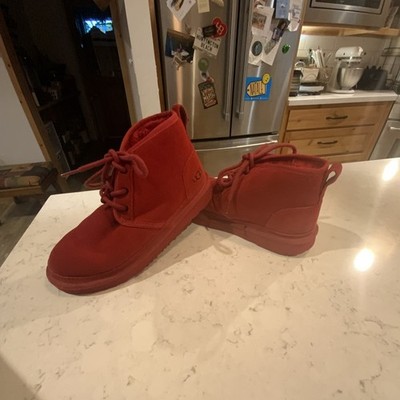 UGG Red Suede Chukka Boots Unisex Kids Lace Up Flat Heel