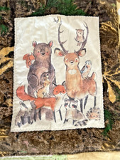 Vintage Baby Quilt Blanket REVERSIBLE 43 x 38 Bear Deer Bunnies Fox Owl Raccoon