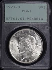 1923-D Peace Dollar PCGS MS-61 Old Green Rattle Holder