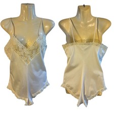 Vintage 80s 90s Silky Nylon Lace Lingerie Negligee Romper Teddy Bodysuit SMALL