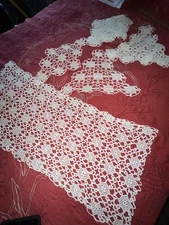Set 11 Vintage HandCrocheted Doilies 4Triag 6Diam &Long Rectangle LivingRoom Set