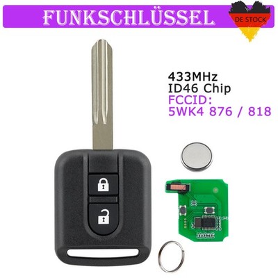 2 Tasten Funk Schlüssel 433MHz für Nissan Qashqai J10 Navara Micra K12 2006-2010