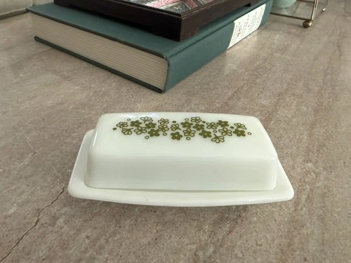 Pyrex Corelle Crazy Daisy Spring Blossom Butter Dish Vintage Green 1 stick