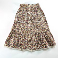 VTG Malouf of Dallas W Skirt Sz 7/8 Floral Cotton Button Front Lace Cottagecore