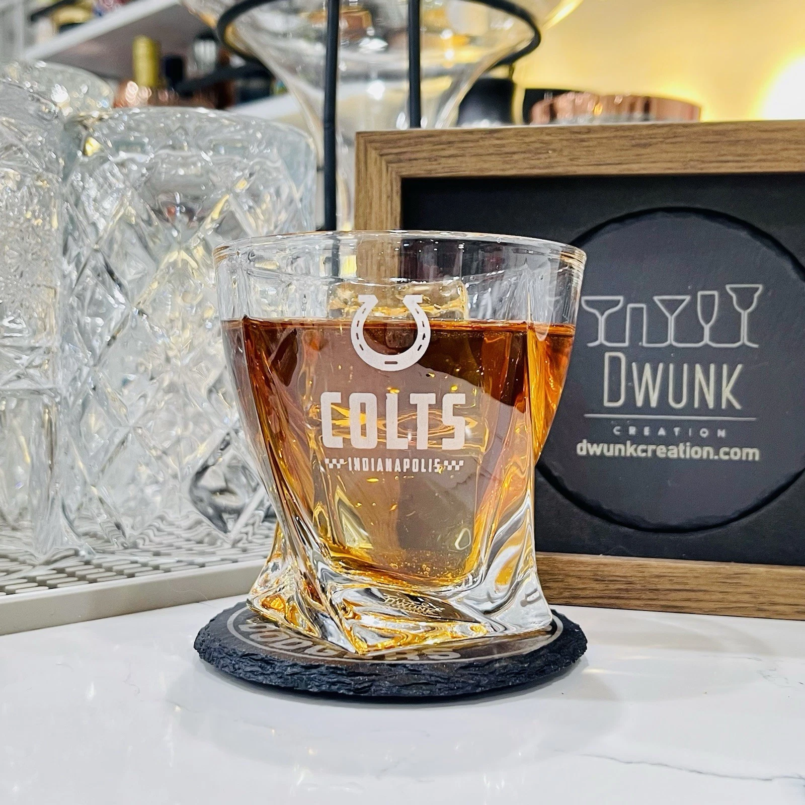 Engraved Indianapolis Colts Whiskey Glass - Twisted Whiskey Glasses