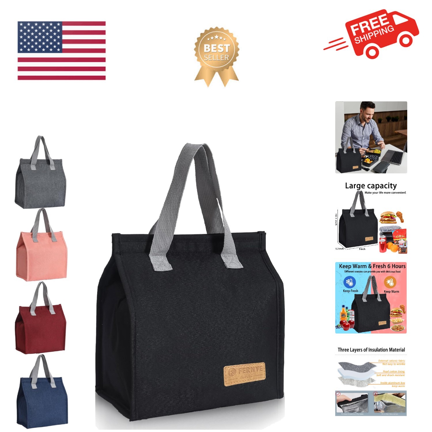 Lunch Bag for Women/Men,Waterproof Reusable Portable Lunch T
