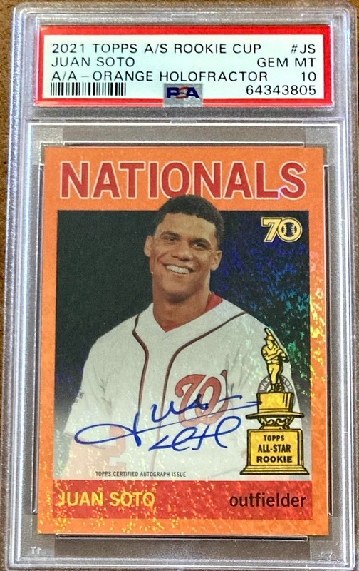2021 Topps All-Star Rookie Cup Juan Soto ORANGE HOLOFRACTOR /25 AUTO PSA 10 GEM
