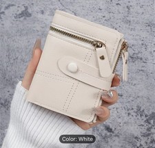 White Zip-Around Women's Wallet with Zipper and Snap Accent Folding Style