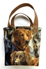 Handmade Fabric Lined Mini Tote Bag/Gift Bag Multicolor Allover Dogs Face Print