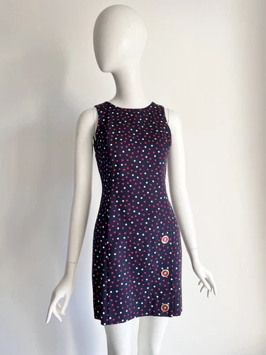 Mini abito vintage anni 90 Givenchy boutique rosso navy bianco a pois bottoni