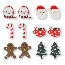 6 Pairs Christmas Stud Earrings Set for Women Hypoallergenic Xmas Holiday Christ