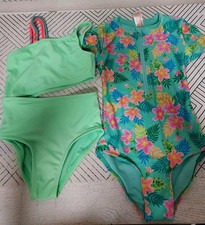 Cat Jack Girls' Tropical Floral Green 1pc Swimsuits size S SET OF 2