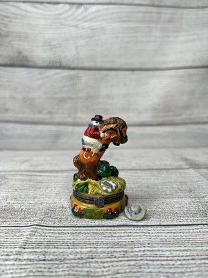 VTG PHB Style Cowboy On Horse Porcelain Hinged Trinket Box W/ Cowboy Hat Trinket
