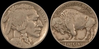 1925-S 5c FS-401 ~ TWO FEATHER BUFFALO NICKEL VARIETY