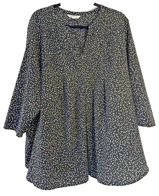 Croft & Borrow Womans 3/4 Sleeve Artsy Flowy Tunic Top Size 3X-4X Office Black