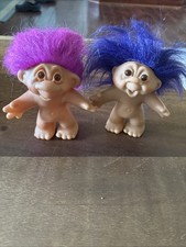 Lot of 2 Vintage 1986 Thomas DAM Troll Dolls   5" Figures Purple  Pink Hair