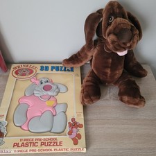 1981 Ganz Bros Wrinkles The Dog Hand Puppet Plush 15" Plastic Tray Puzzle Vtg