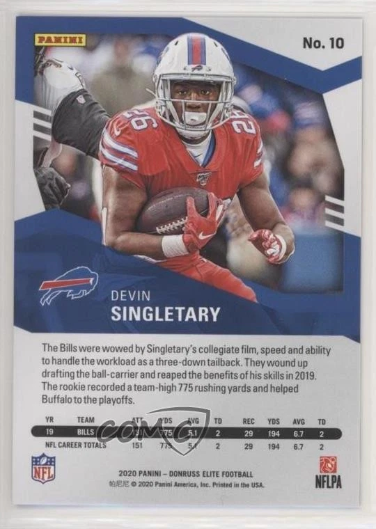 2020 Panini Donruss Elite FOTL Gold /10 Devin Singletary #10 - Image 2 of 2