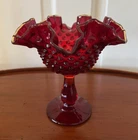 Vintage Fenton Amberina Crest Hobnail Candy Compote Ruby Red Fluted Glows