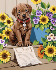 Lovely Doggie With Colorful Flowers Needlepoint Canvas