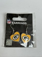 Green Bay Packers Football Team Heart Swirl Charm Silver Dangle Earrings Pair