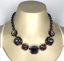 Dana Buchman Chunky Gray Amber Gold Glass Stone Statement Necklace 844