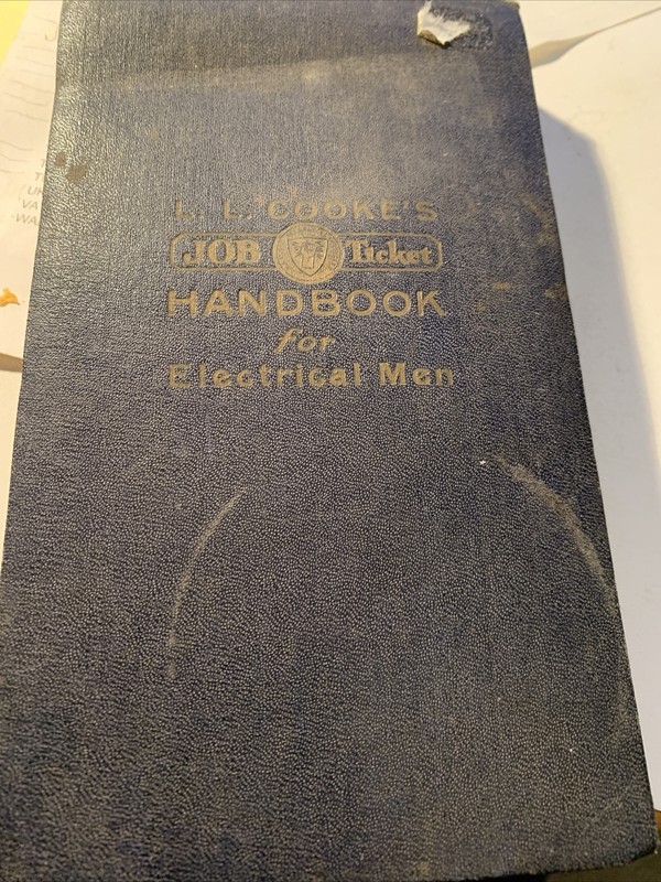 L L Cooke's Handbook for Electrical Men Job Ticket from 1927