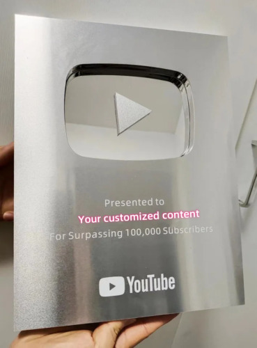 Pulsante YouTube Play argento oro YouTube targa premio personalizzata decorazione parete - Foto 1 di 10