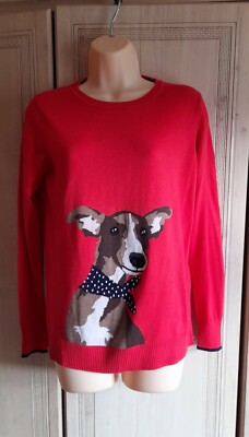 BNWT JOULES Women's MIRANDA Red Whippet Dog Jumper UK 10 EU 38 UK