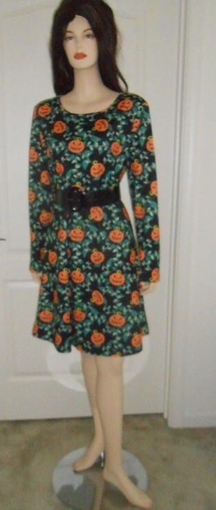 Ouges Halloween Scary Pumpkin Trapeze Knit Dress … - image 2
