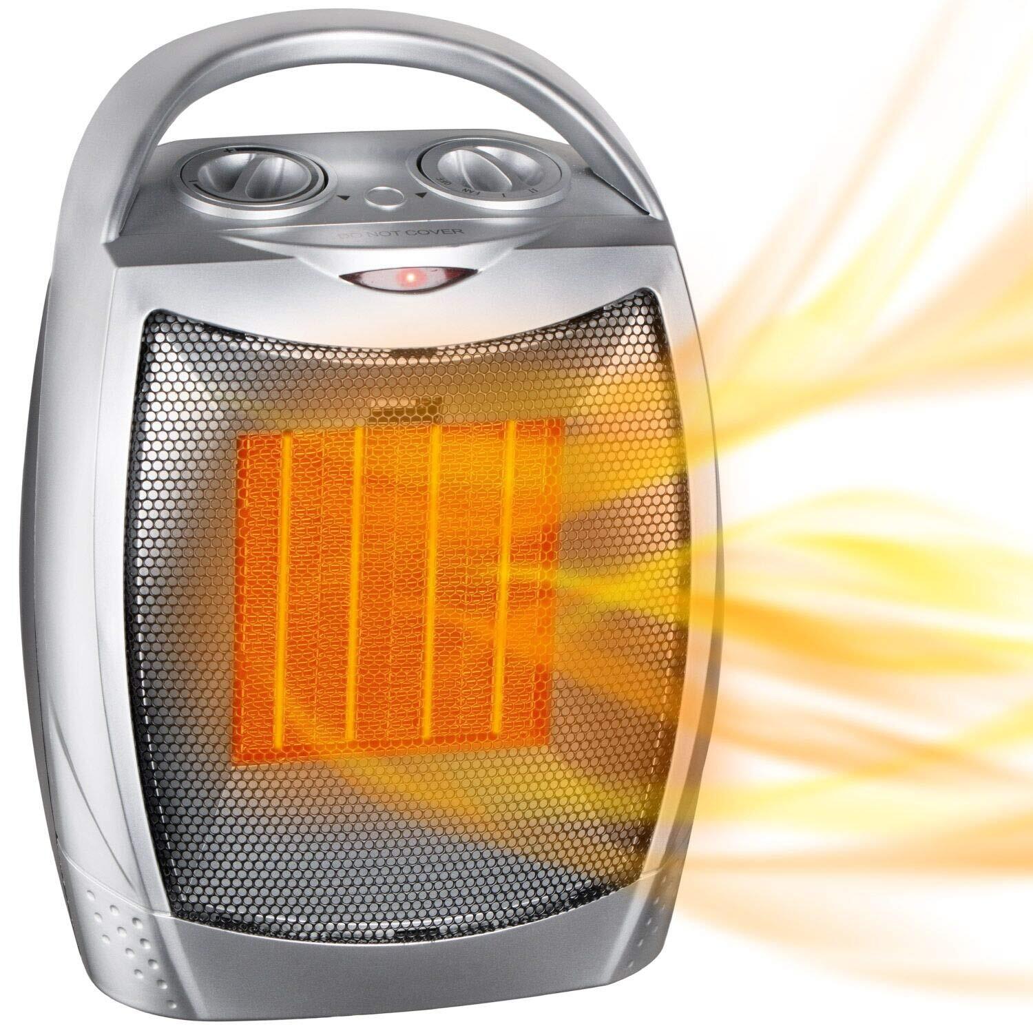 Portable Electric Space Heater with Thermostat 1500W/750W Safe and Quiet Cera...