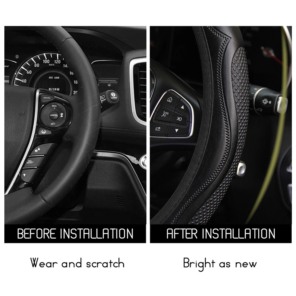 For Ford Car Steering Wheel Cover Black Leather Wearable Non-slip Breathable USA Foto 4 de 4