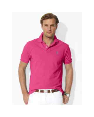 Polo Ralph Lauren L38705 Mens Pink Custom Slim Fit Mesh Polo Shirt