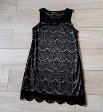 Yumi Black Lace Lined Sleeveless Shift Dress Party Evening Holiday UK10/12