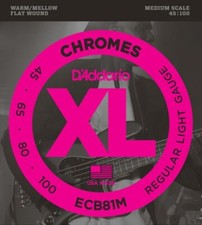 Bass Guitar Strings D'Addario ECB81M Chromes Flatwound, Medium Scale 45-100