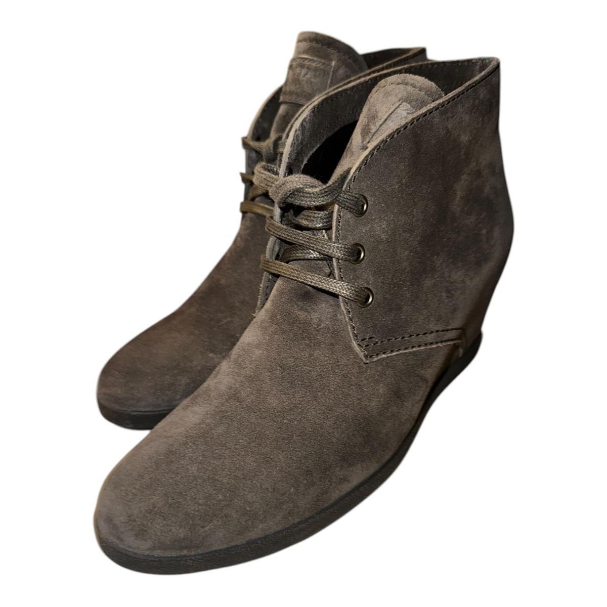 PRADA Linea Rossa Women's Black Suede Lace Up Wedge Desert Boots