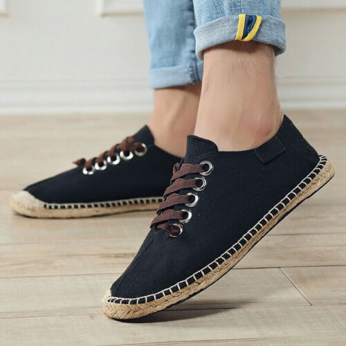 Zapatos de lona para hombres calzado plano zapatos perezosos para hombre zapatos de tela negro | eBay