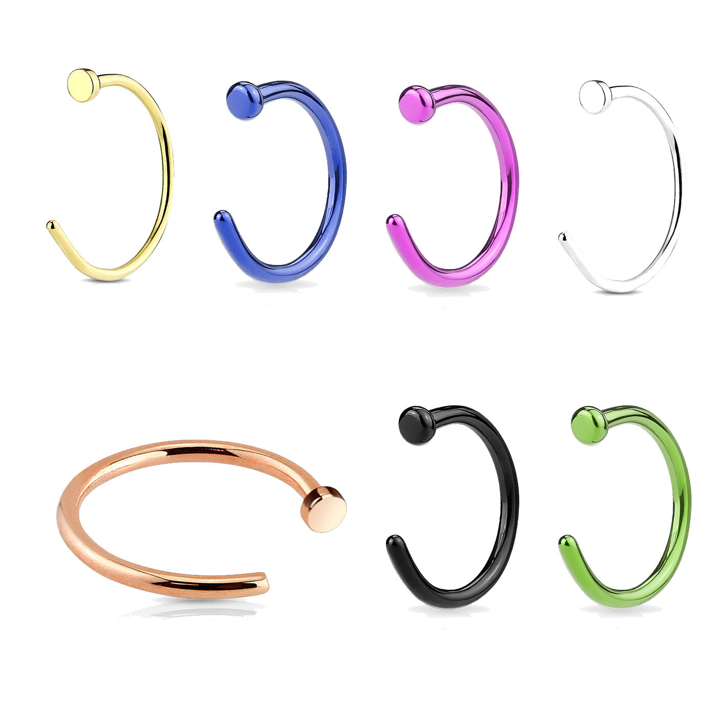 15-teiliges Nasenpiercing Set Gold & Silber - 316L Stahl Mit Zirkonia Steinen 6/8/10mm