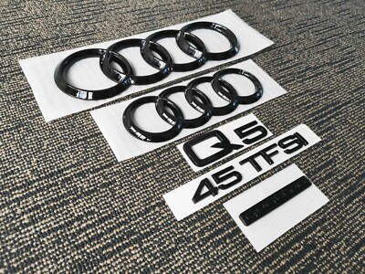 NEW AUDI Gloss Black OE Set Front Rear Trunk Badge Audi Q5 45TFSI Quattro 2021-