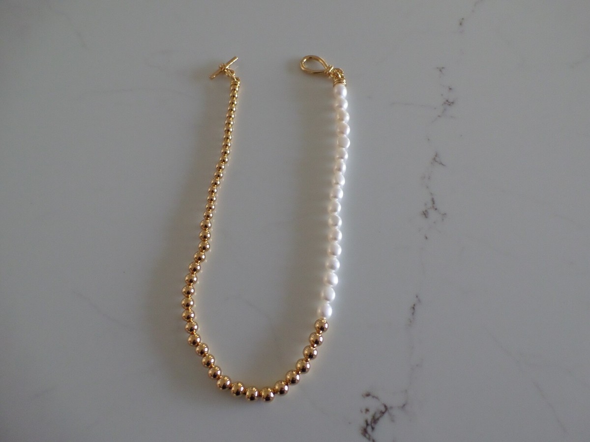 NIB Latest MISSOMA Pearl Beaded T-Bar necklace in 18K gold brass