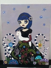 Albino Ferret Girl Fairy Deviant Pop Surrealism Fantasy ORIGINAL PAINTING OOAK