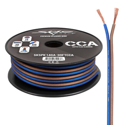 Skar Audio 14 Gauge CCA Car Audio Speaker Wire - 30 Feet (Matte Brown/Blue)
