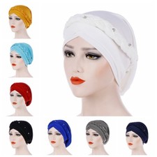 Women Female Scarf Turban Wrap Stretch Hat Muslim Solid Color Hijab Braid Bonnet