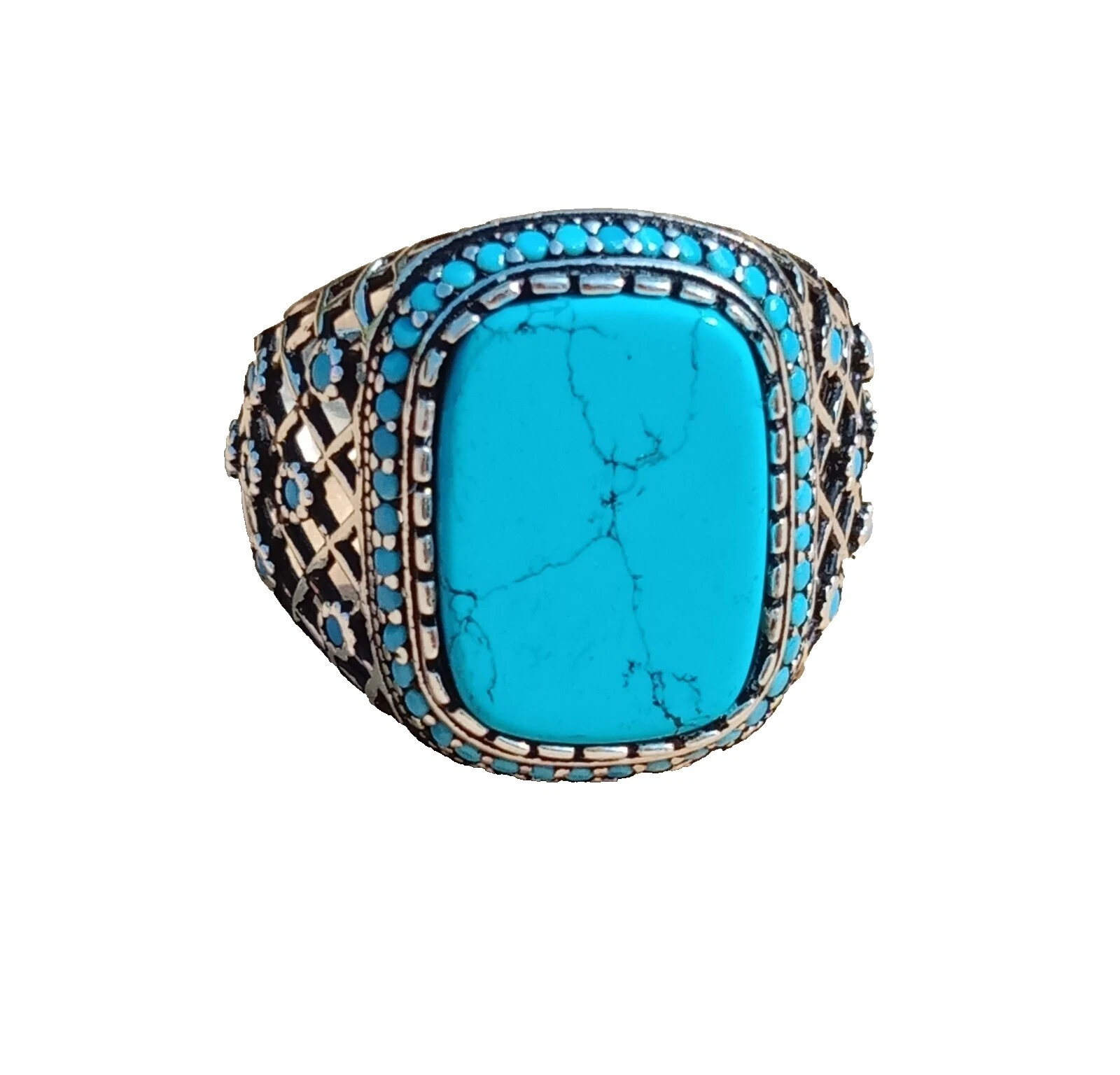 Anillos de Plata de Ley Turquesa Anillo para Hombres 9.5