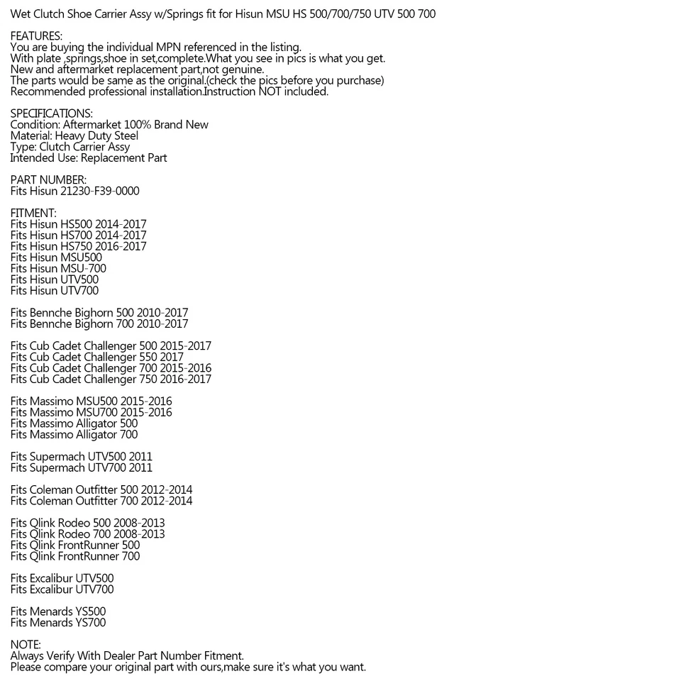 ZAPATO EMBRAGUE MOJADO CONJUNTO SARRIER para HiSUN MASSIMO BENNCHE HS MSU COLEMAN 500 700! Foto 3 de 4