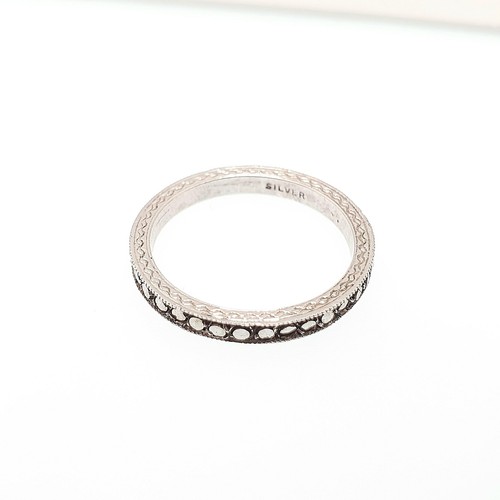 Antique Art Deco Marcasite Solid Silver Eternity Ring Full Band 1920s Stacking - Picture 5 of 8