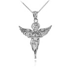 925 Sterling Silver Diamond Cut Angel Pendant Necklace